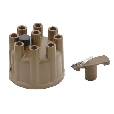 Cap and Rotor, Tan, Female/Socket, Brass Terminals, Clamp-Down