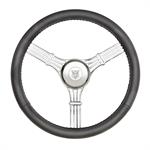 Steering Wheel, GT-3 Gasser Banjo Style, Leather, Black, Billet Aluminum Spoke, Polished, 15 in. Diameter, Flat Dish