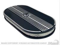 Air Cleaner, Oval, Flat Base, Black Aluminum Top, Ribbed Design, White Paper Filter, Ford, Each