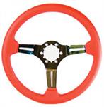 Steering Wheel, Red Leather Wrapped, Split, Three Spoke chrome