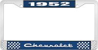 1952 CHEVROLET BLUE AND CHROME LICENSE PLATE FRAME WITH WHITE LETTERING