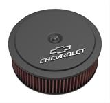 Air Cleaners, GM Muscle Series, Round, Dropped Base, Aluminum, Black, Chevrolet Logo Top Design, 14 in. Diameter, 4 in. Filter Height
