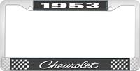 1953 CHEVROLET BLACK AND CHROME LICENSE PLATE FRAME WITH WHITE LETTERING
