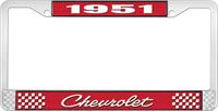 1951 CHEVROLET RED AND CHROME LICENSE PLATE FRAME WITH WHITE LETTERING